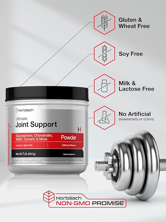 Horbaach Joint Support Supplement Powder | 1 lb | Glucosamine Chondroitin MSM &amp Turmeric | for Men and Women | Non-GMO &amp Gluten Free