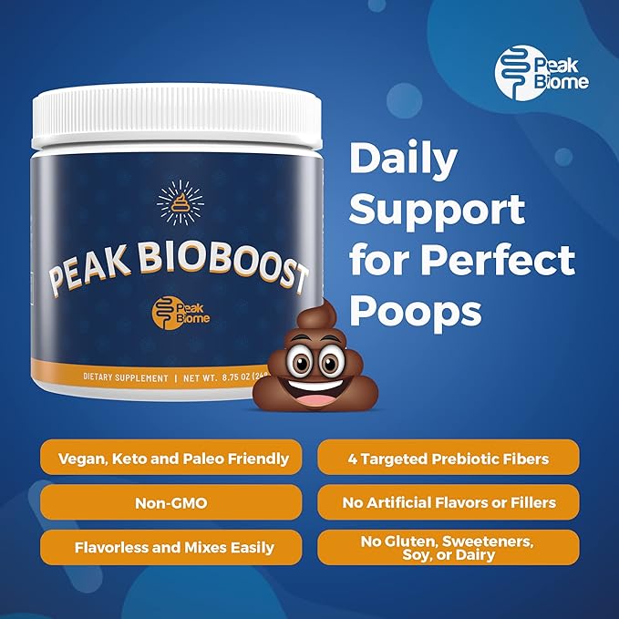 Peak BioBoost - Prebiotic Fiber Supplement for Gut Health - Easy to Dissolve Unflavored Fiber Powder - Non-GMO - No Gluten Soy or Dairy - 6-Month Supply - 180 Servings 6 Packs