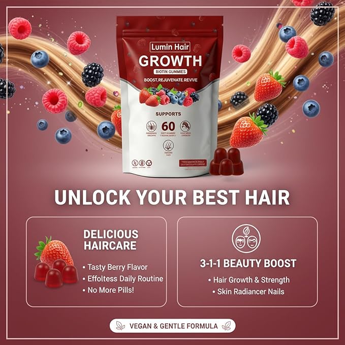 Growth Gummies for Black Women 60 Vegan Gummies Daily Hair Nourishment with Biotin Collagen &amp Botanical Extracts Supports Healthy Hair Growth &amp Strength