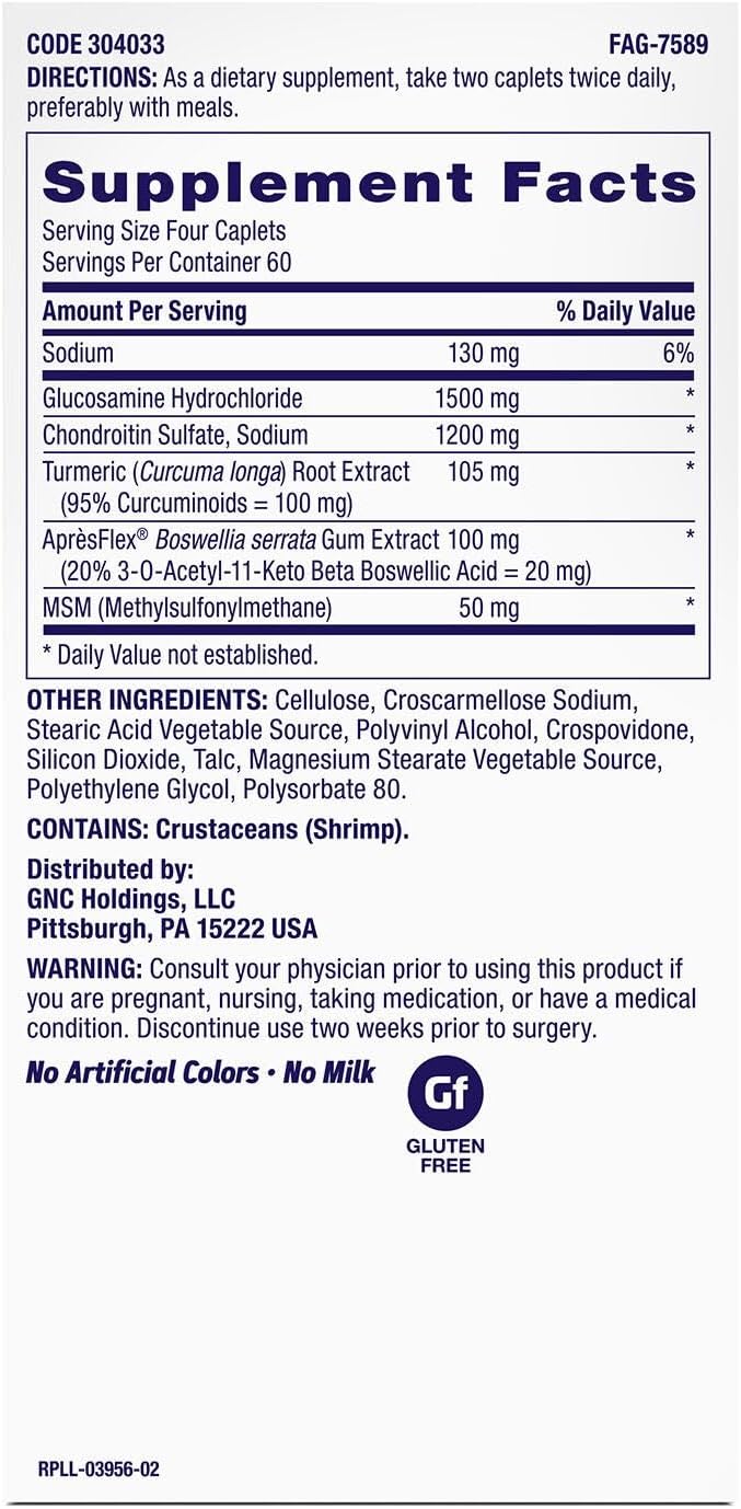 GNC TriFlex Fast-Acting 2.0 Improves Joint Comfort and Stiffness Clinical Strength Doses of Glucosamine/Chondroitin and Boswellia- Plus Turmeric 240 Caplets