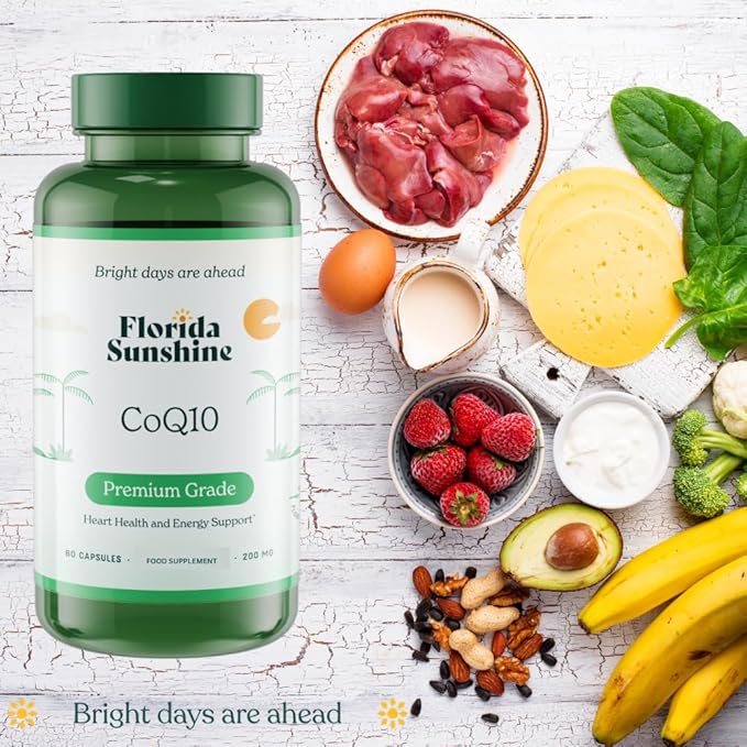 Florida Sunshine Premium CoQ10 200mg 60 Capsules | Heart Health Support | Energy Production | Antioxidant Coenzyme Q10 | Supplement