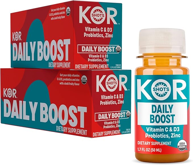Kor Shot Daily Boost - 24 Pack x 1.7 Fl Oz - Immunity Shot + Digestive Health- USDA Certified Organic