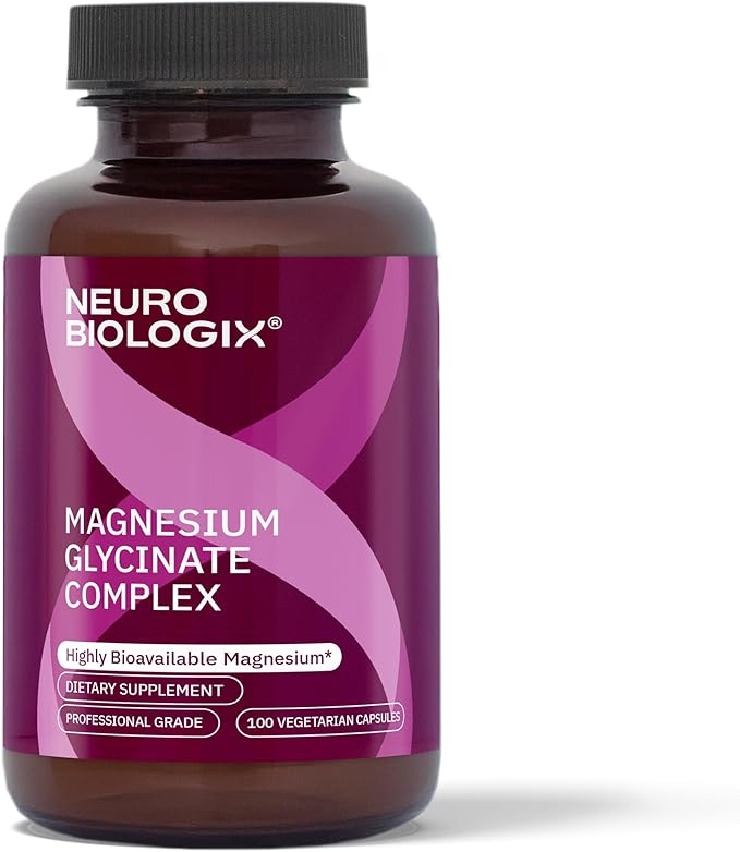 Neurobiologix Magnesium Glycinate Complex TRAACS ® Magnesium Bisglycinate Chelate for Muscle Nerve &amp Bone Support Gentle Easy-to-Digest Magnesium Supplement Non GMO Gluten Free 100 Capsules
