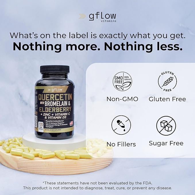 Quercetin with Bromelain Zinc Vitamin C Vitamin D Elderberry - 120 Veggie Capsules Non-GMO Gluten-Free | Immune Support Supplement | Made in USA | 2 Months Supply