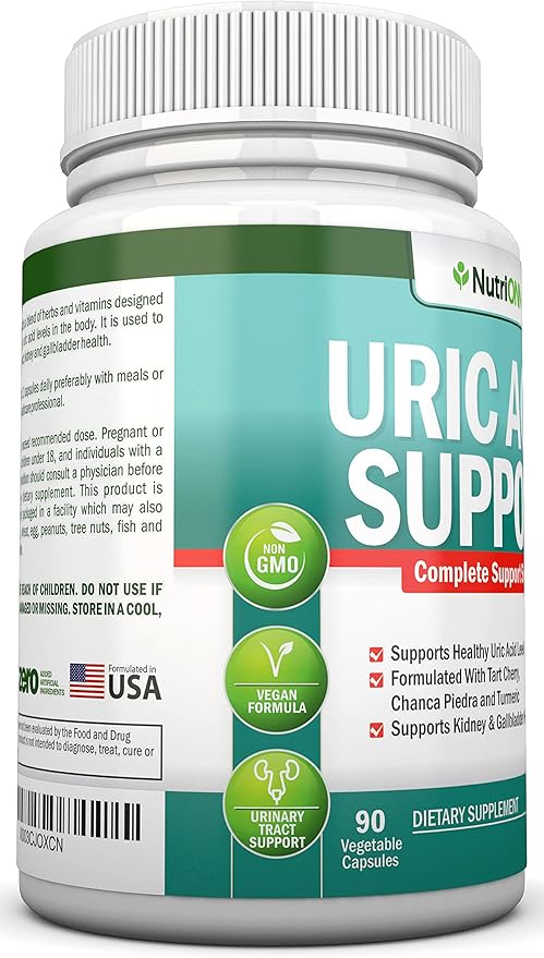 Uric Acid Flush - Herbal Uric Acid Cleanse Supplement - With Tart Cherry Celery Seed Extract Chanca Piedra Devil’s Claw &amp Green Coffee Bean - Vegan - Supports Gallbladder and Kidney Health
