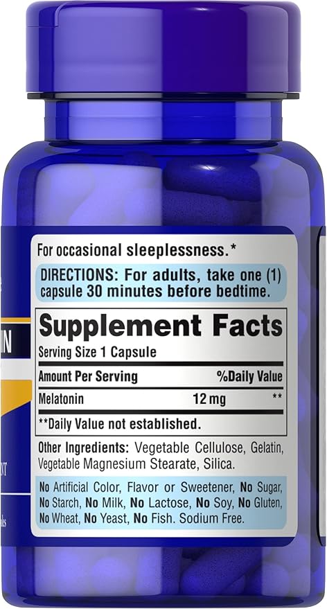 Puritan's Pride Melatonin 12 mg Capsules 60 Count