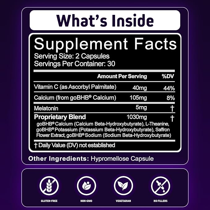 Herbtonics Keto Sleep Support | Night-Time Burner &amp Sleep Aid | with Melatonin 5mg BHB Salts &amp L-Theanine | Restful Sleep &amp Weight Management Formula for Women &amp Men | 60 Vegan Capsul
