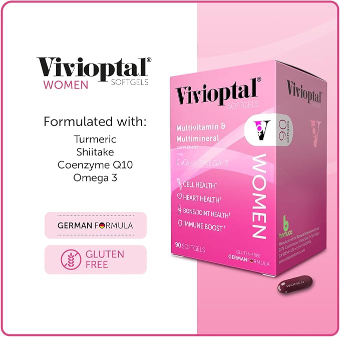 Vivioptal Women 90 Capsules CoQ10 &amp Omega-3 Multivitamin &amp Multimineral Gluten Free German Formula