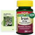 Sprin Val-Ley General Health &amp Wellness Iron Tablets Dietary Supplement Value Size 65 mg 200 Count Over 6 Months Supply + Exclusive Vtmx Vitamin Guide (2 Items)