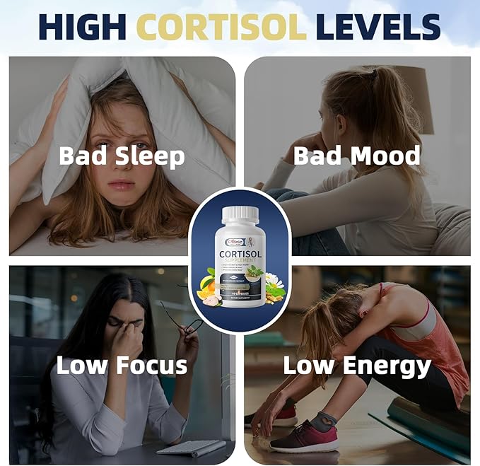 Cortisol Supplements for Women &amp MenHigh Cortisol Reducer Manager Detox Lower and Controlwith Magnesium AshwagandhaRhodiola L-Theanine for MoodFocusSleep