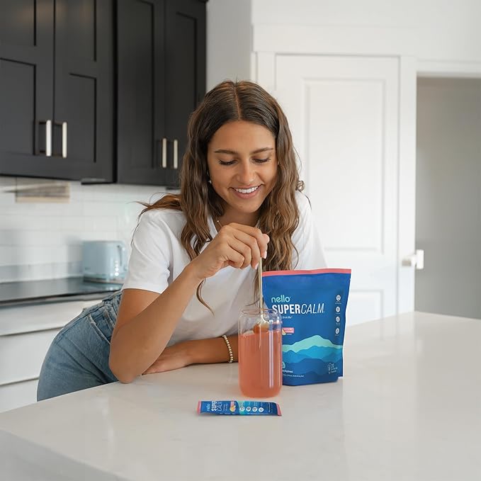 Nello Supercalm Drink Mix - Blue Coconut and Raspberry Lemonade KSM 66 Magnesium Glycinate &amp L-Theanine Supplement - Focus and Relaxation Support (2 x 20 Travel Packets)