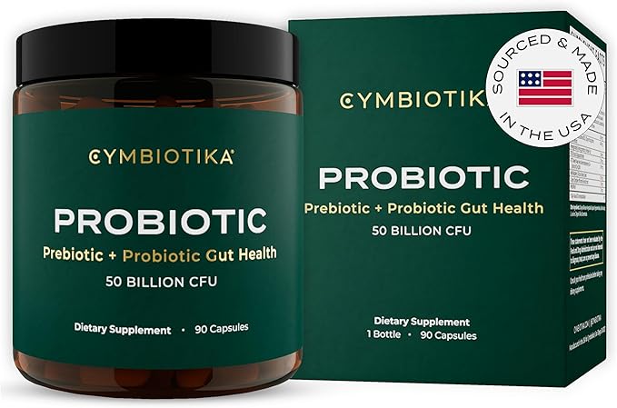 CYMBIOTIKA Probiotic + Prebiotic 60 Billion CFU - 19 Strains Gut Health Supplement for Women &amp Men Immune Support Digestive Health &amp Gut Balance 90 Capsules 1 Month Supply Made in USA