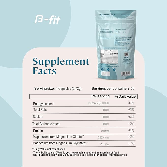 B-FIT B Glycinate &amp Citrate Magnesium + Vegan Protein - 496 mg Elemental Magnesium - High Absorption Formula - Pea Protein Powder 600g - Plant Based Protein Shake