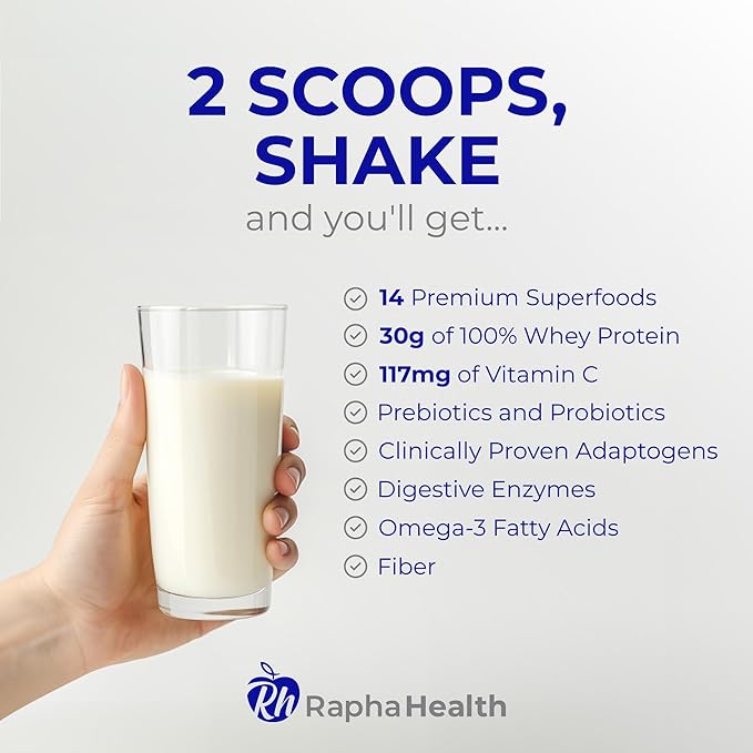 Superfood Whey Protein (Vanilla) | High-Protein Blend with Organic Superfoods &amp Probiotics | Immune &amp Muscle Support | Gluten &amp GMO Free |15 Servings