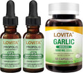LOVITA Propolis &amp Garlic Bundle - 2 Liquid Drops &amp 1 Odorless Garlic (60 Caps) Immune &amp Circulation Support (3 Pc Set)