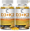 Vitamin D3 K2 Supplement with Vitamin D3 5000 IU 200 mcg Vitamin K2 MK-7 &amp Natural Coconut Oil Plant Based 2-1 Formula for Bone Teeth Muscle and Immune Health Support (120 Count (Pack of 2))
