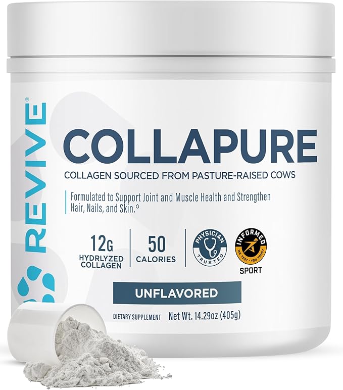 Revive MD CollaPURE Collagen Peptides Powder for Women &amp Men Unflavored - Type I &amp Type III Grass-Fed Collagen Supplements for Hair Skin Nails Bones &amp Joint Health - No Fillers (30 Ser
