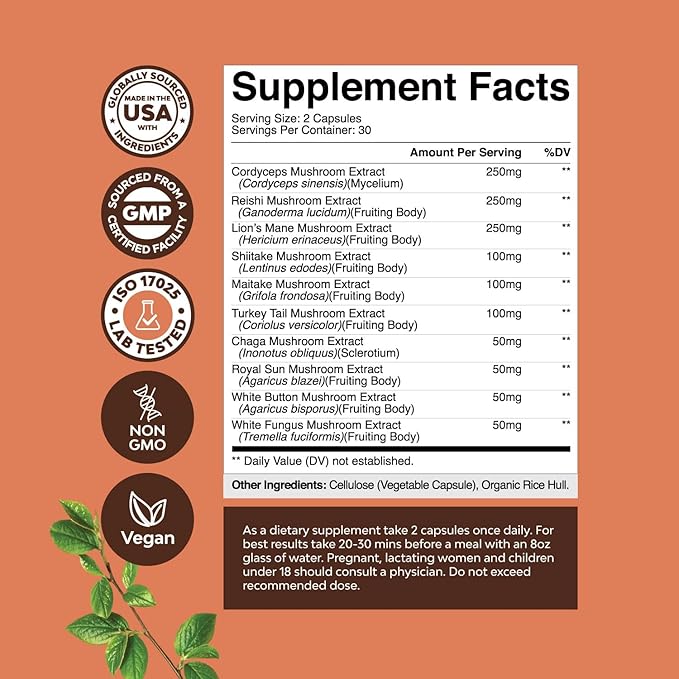 Bundle of High Absorption Magnesium Glycinate Capsules for Calming Sleep Plus Muscle Bone &amp Nerve Support and Extra Strength Mushroom Complex Capsules - 10X Lions Mane Mushroom Supplement