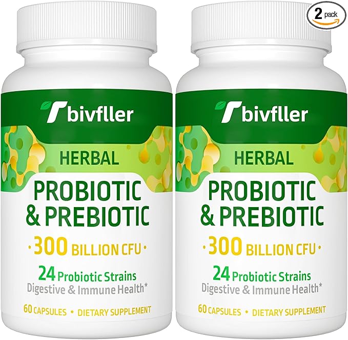 Probiotics for Women Men- 300 Billion CFU 24 Strains Probiotic+15 Organic Herbs Prebiotics Blend Pre and Probiotics for Digestive Health Immune &amp Gut Diarrhea Bloating Vegan 4 Month Supply