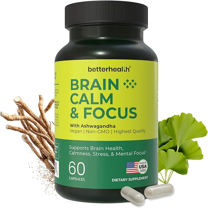 Brain Health Supplement for Memory Focus &amp Calm Cognitive Support with Ashwagandha L-Theanine Alpha GPC Bacopa &amp Ginkgo Daily Brain Support 60 Capsules