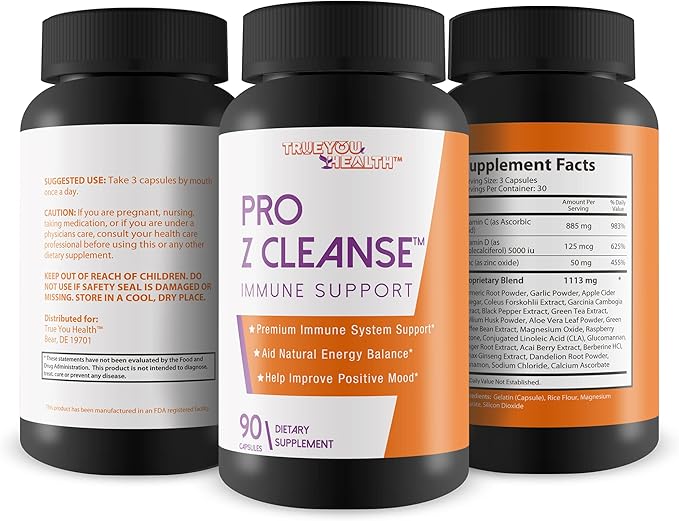 Pro Z Cleanse - Premium Immune System Support with Immune Boosting Vitamin C Zinc Vitamin D 5000 IU Ginger &amp Turmeric Curcumin - Immune Support Supplement for Women &amp Men - Aid Immune Heal