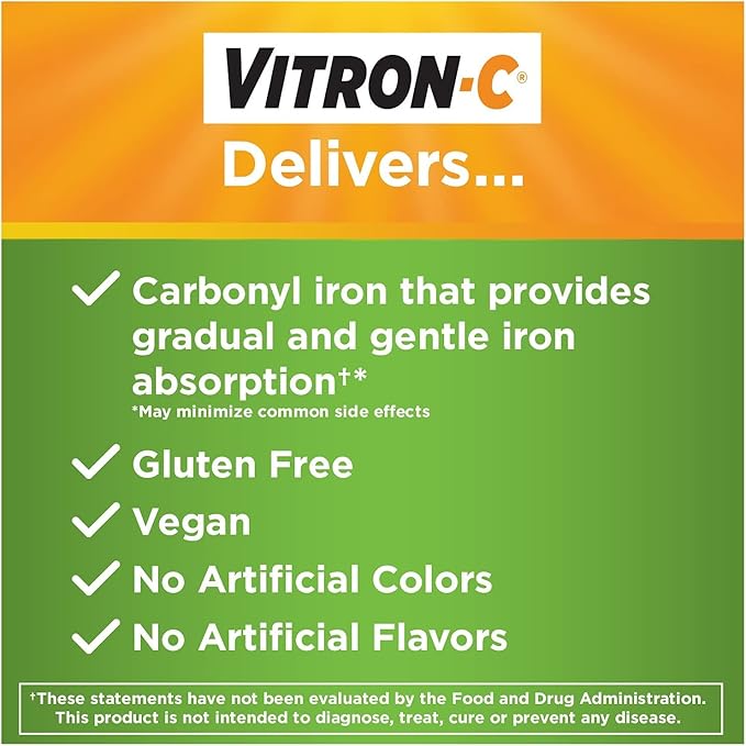 Vitron-C High Potency Iron Supplement with Vitamin C Pack of 3 (180 Count Total)