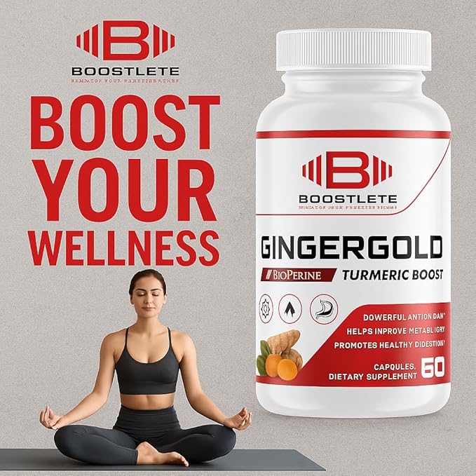 GingerGold Turmeric Boost with BioPerine® – Organic Turmeric &amp Ginger Supplement for Joint Support Healthy Digestion &amp Overall Wellness – 60 Capsules