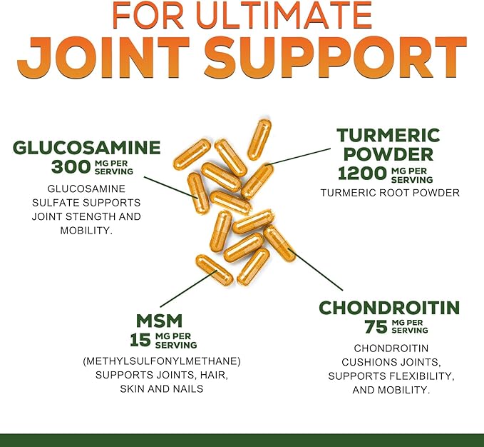 Turmeric Curcumin Supplement - 95% Curcuminoids with Glucosamine Ginger &amp MSM BioPerine Black Pepper Extract for Best Absorption Natural Vegan Joint Support Non-GMO Bottled in USA - 240 Capsu