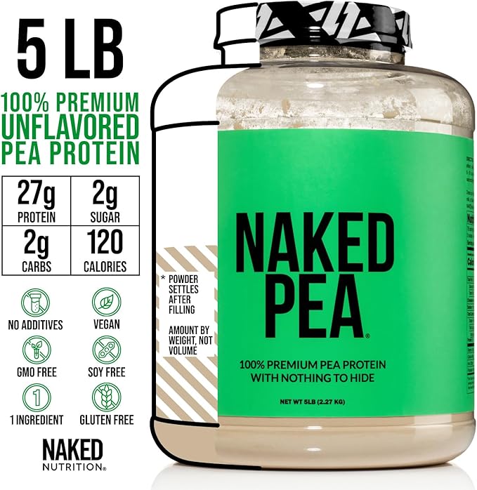 NAKED Pea - 5LB 100% Pea Protein Powder from North American Farms - Unflavored Vegan Pea Protein Isolate - NSF Certified Plant Protein Powder Easy to Digest - 76 Servings