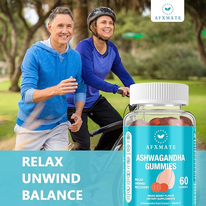 AFXMATE Ashwagandha Gummies &amp Vitamin D Gummies for Men &amp Women 120 Count Aswangdha Supplement (Non-GMO Sugar Free &amp Gluten Free)