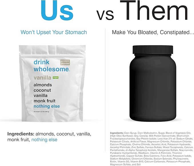 drink wholesome Chocolate Unflavored and Vanilla Vegan Almond Protein Powder Bundle