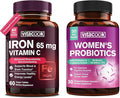 Iron Supplement for Women Men High Potency Iron 65mg with Vitamin C 250mg + Women's Probiotics 100 Billion CFU 36 Strains with Prebiotics &amp Digestive Enzymes