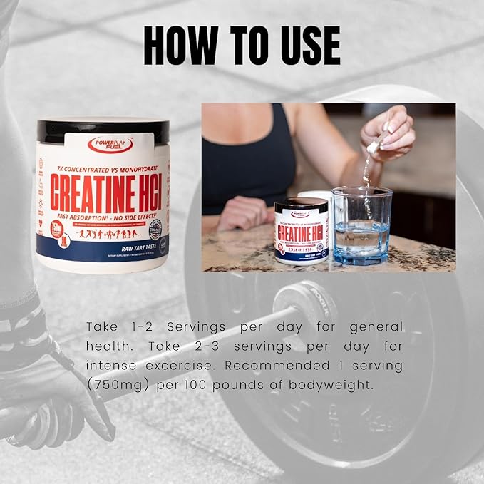 CREATINE HCl Powder for Men and Women Muscle Strength Brain Performance Heart Health &amp Immune Support - Raw Tart Taste 90 Servings