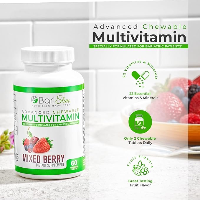 BariSlim Bariatric Calcium Citrate &amp Advanced Chewable Bariatric Multivitamin with Iron - Bariatric Vitamin and Supplement for Post Bariatric Surgery Including Gastric Bypass and Gastric Sleeve