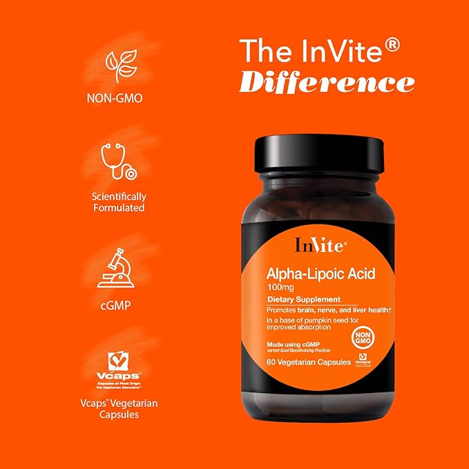 Invite Health Alpha Lipoic Acid - Supports Nerve Cognitive Metabolism and Liver Health - 30 Day Supply - 60 Vegetarian Capsules (2)