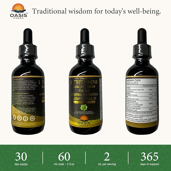2 Pack L Theanine Drops L-Theanine Supplement 400mg for Adults &amp Kids with GABA Magnesium &amp Ashwagandha Natural Sleep Focus &amp Relaxation Support Vegan Alcohol-Free Non-GMO 4 FL OZ