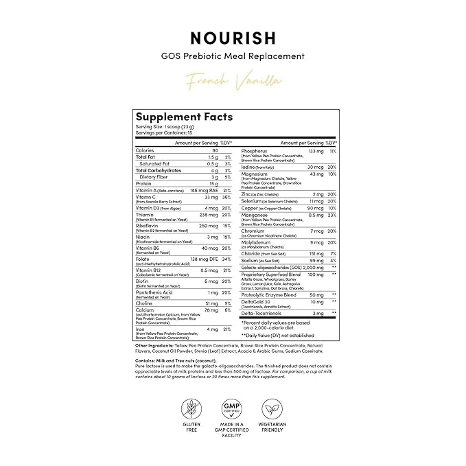 Tranont Nourish French Vanilla | 14.3oz | Superfood &amp Protein Powder Mix for Healthy Skin Digestion and Energy | Plant Based Meal Replacement Shake with Vitamins Minerals &amp Prebiotics