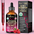 VivoNu Vitamin B Complex Liquid Drops Vitamin B12 (6000 mcg) B6 B1 B2 B3 B5 Methylfolate with Vitamins C A D E Magnesium Zinc CoQ10 Raspberry Flavor Natural Ingredient Non GMO