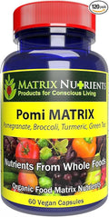 POMI Matrix - 10 Times Stronger Than the Competition! - Lower PSA Levels for Healthy Prostate - 100% Organic - Ingredients: Pomegranate Green Tea Turmeric Broccoli - Vegan Capsules (60ct)
