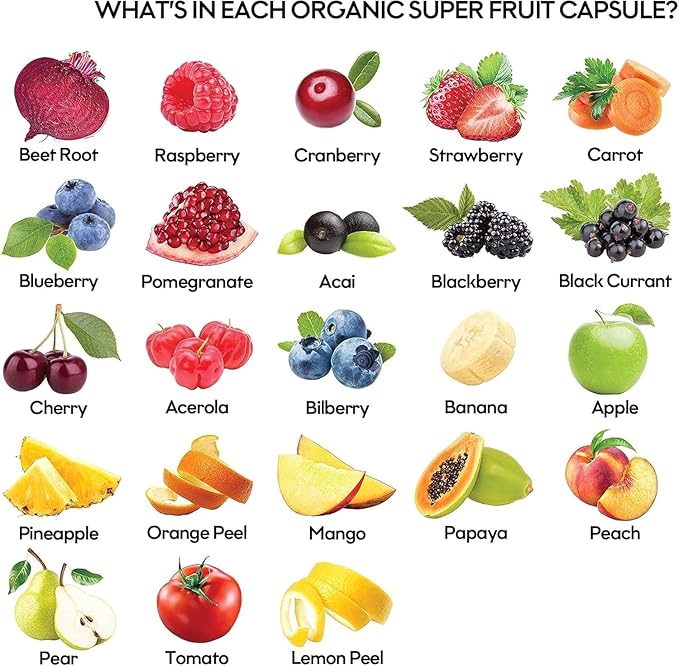 Fruits and Veggies Supplement (30 Day Supply) Powerfull Blend of 39 Whole Fruits and Veggies Fills Nutritional Gaps Get Energy Well-being. USA Made Non-GMO/Vegan/Gluten Free. Packaging May Vary