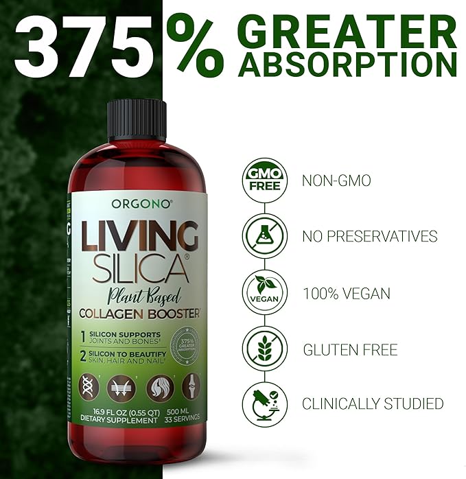 Living Silica Plant Based Collagen Booster | Vegan | Supports Healthy Collagen and Elastin Production for Joint &amp Bone Support Glowing Skin Strong Hair &amp Nails 500 ml | 16.9 Fl Oz