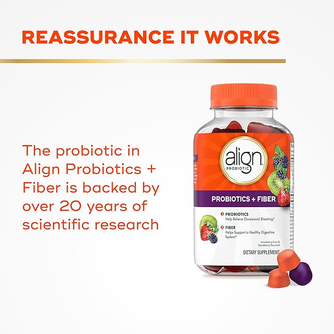 Align Probiotic Probiotics + Fiber Gummies Probiotics Help Relieve Occasional Bloating* Fiber Helps Support a Healthy Digestive System* #1 Doctor Recommended Probiotic Brand‡ 60 Gummies