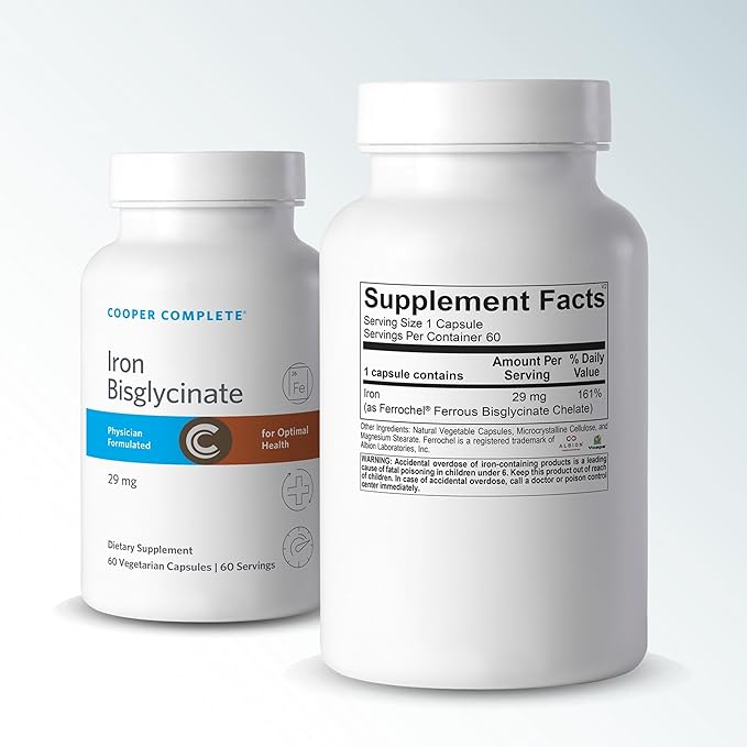 Cooper Complete Iron Bisglycinate. 29mg per Tablet. 60 Capsules per Bottle. Pack of 1