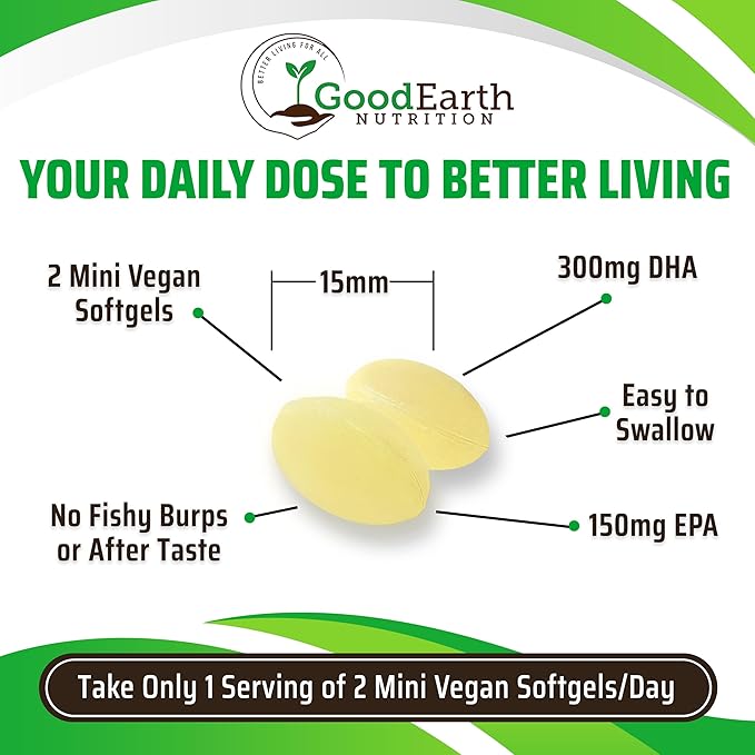 Vegan Omega 3 - Carrageenan Free Plant Based Algal DHA/EPA- 60 Veggie Softgels - Supports Brain Heart &amp Prenatal Health - Essential Fatty Acids Supplements