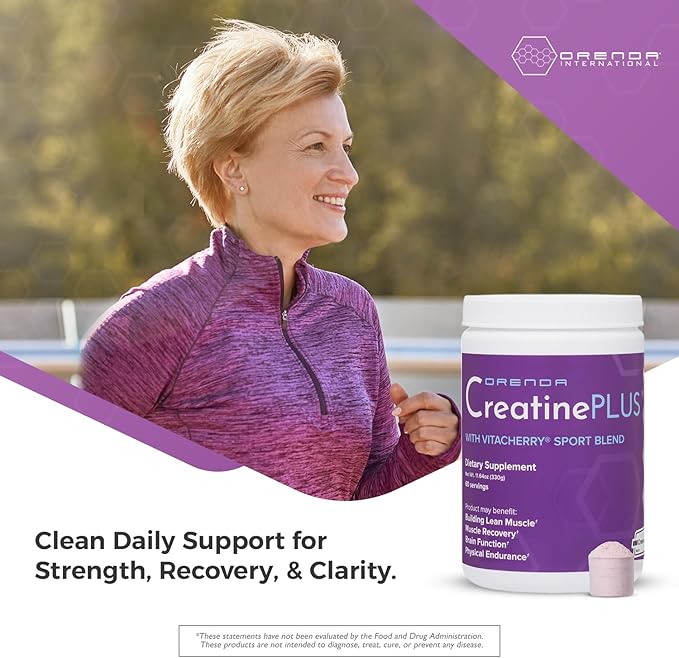 Orenda CreatinePLUS Powder - 60 Servings (2-Month Supply) - 5g Creavitalis® Creatine + VitaCherry® Sport - Recovery Strength &amp Brain Care - 11.64oz