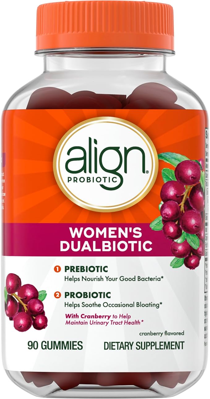 Align Probiotic Women's Dualbiotic Womens Probiotic Gummies Prebiotics and Probiotics for Women with Cranberry for Urinary Tract Health* Cranberry Flavor 90 Gummies