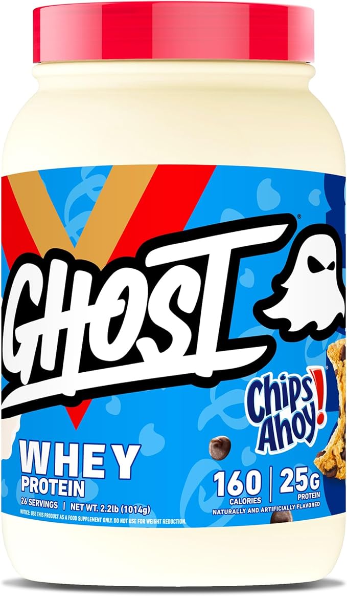 GHOST Whey Protein Powder Chips Ahoy! - 2LB 25G of Protein - Whey Protein Blend - ­Post Workout Fitness &amp Nutrition Shakes Smoothies Baking &amp Cooking - Cookie Pieces Inside