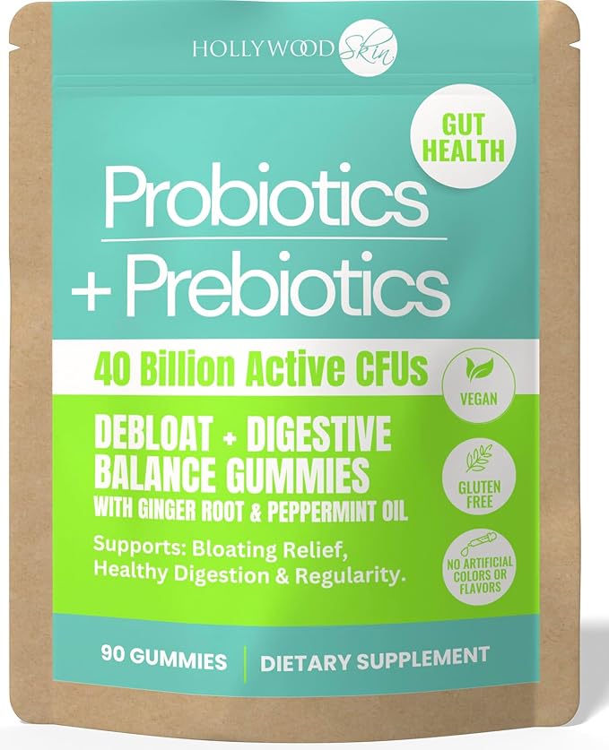5X Strength - 40 Billion CFU Probiotic Gummies for Women &amp Men | Prebiotics Ginger &amp Peppermint | Reduce Bloating Support Digestion &amp Gut Health | Vegan Non-GMO Naturally Flavored – 90