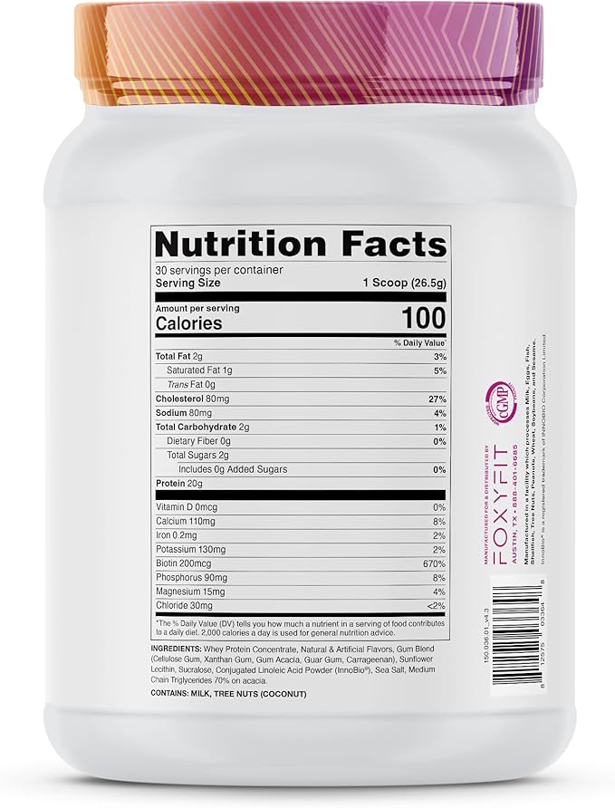 FoxyFit Protein for Her Vanilla Cupcake Whey Protein Powder with CLA and Biotin for a Healthy Glow (1.85 lbs)