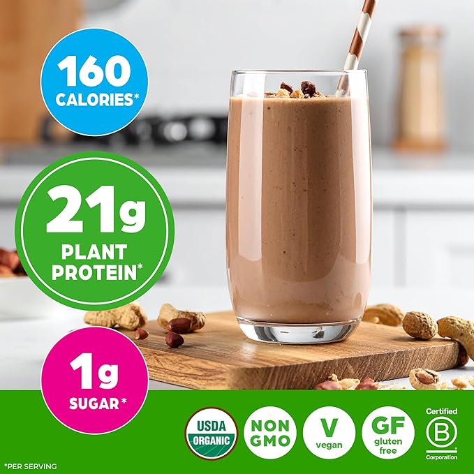 Orgain Organic Vegan Protein Powder Chocolate Peanut Butter - 21g Plant Protein 6g Prebiotic Fiber Low Net Carb No Lactose Ingredients No Added Sugar Non-GMO For Shakes &amp Smoothies 2.03 lb